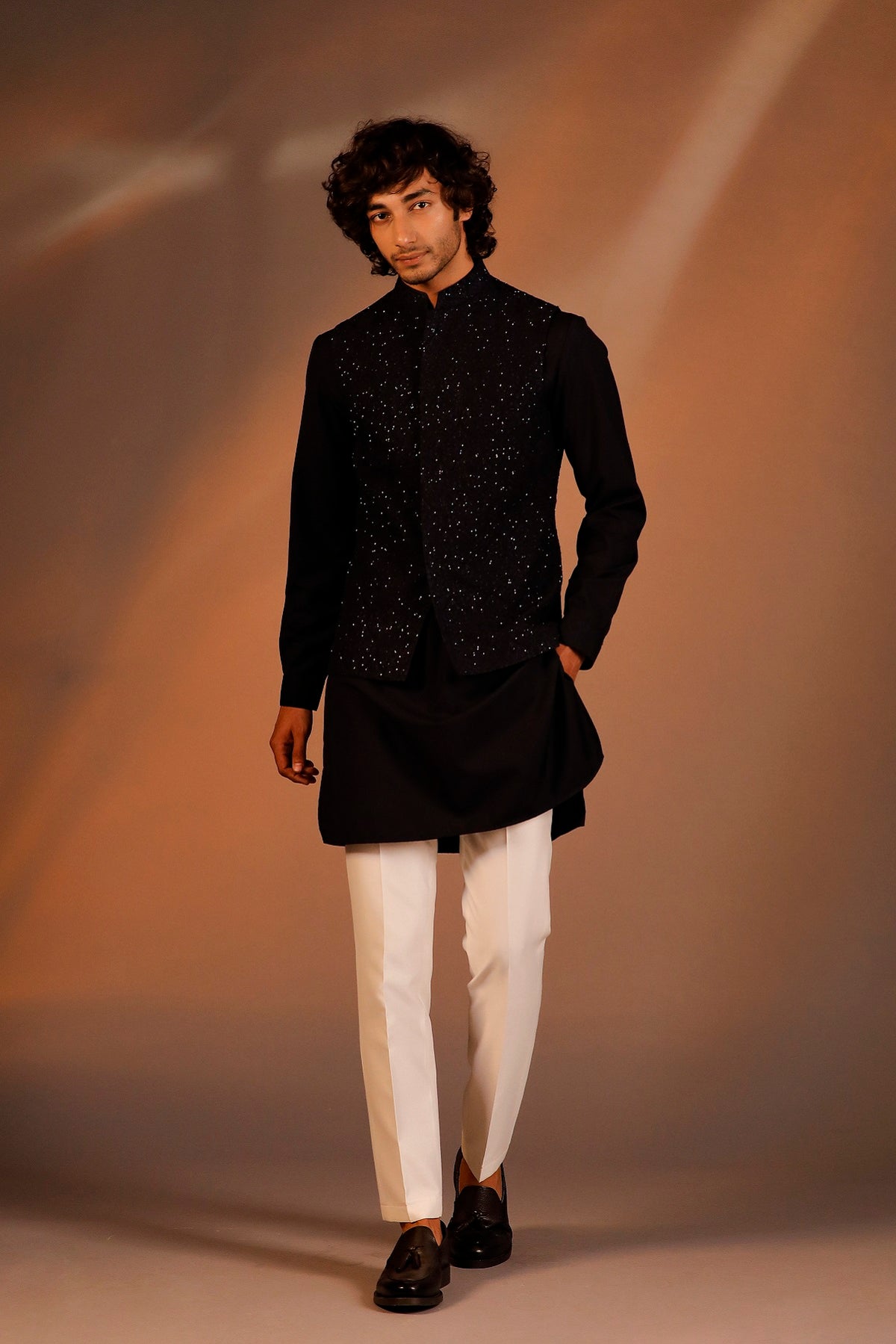 NAVY BLUE HAND EMBROIDERED JACKET KURTA SET