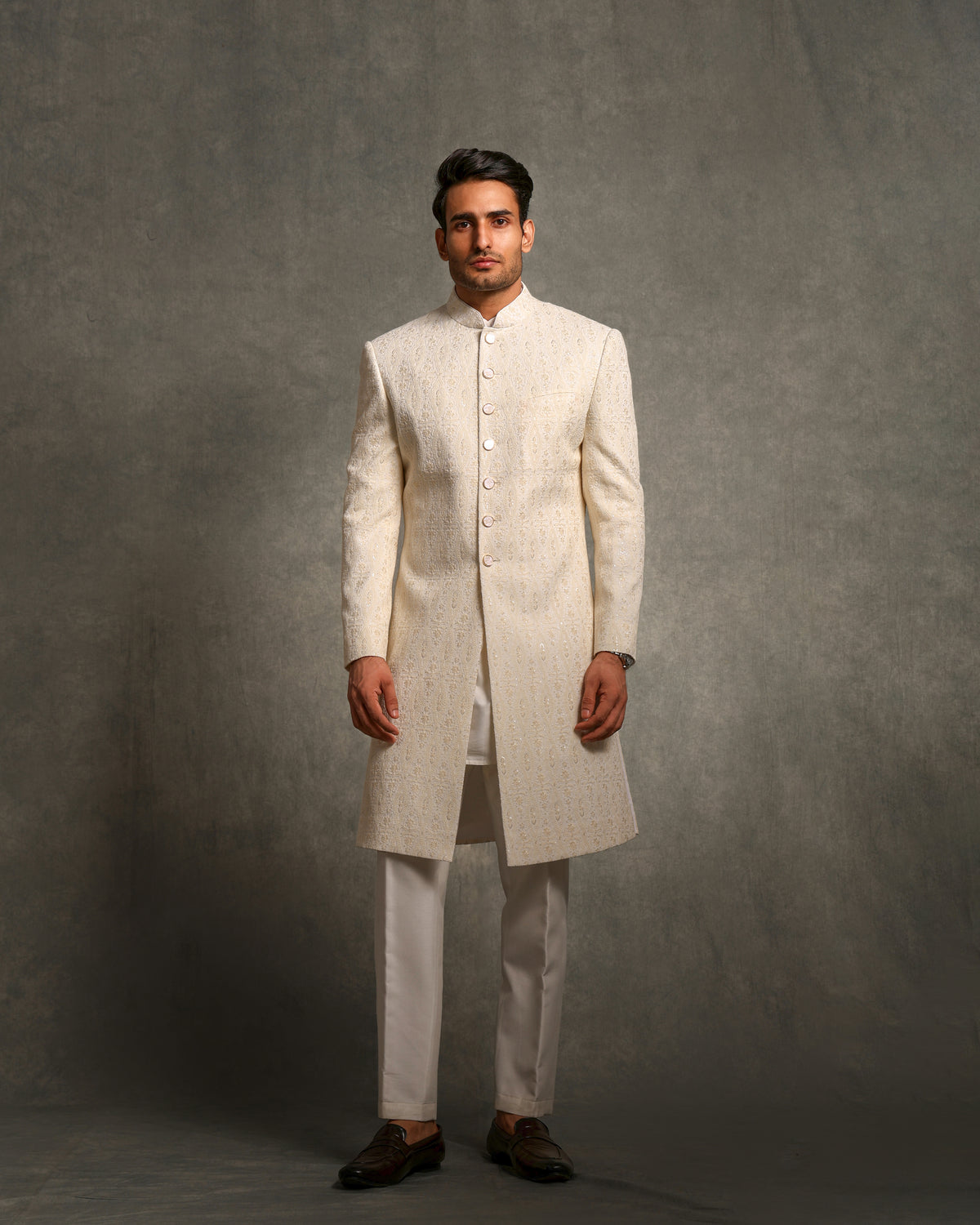 IVORY CHIKANKARI EMBROIDERY SHERWANI