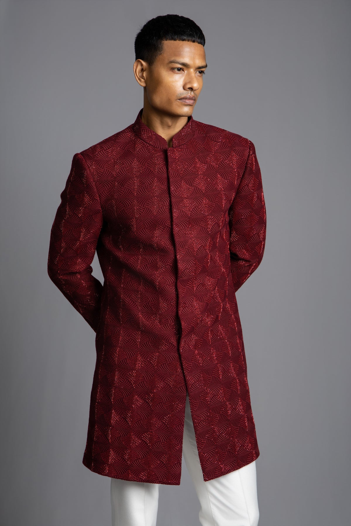 WINE GEOMETRIC GLASS EMBROIDERY INDOWESTERN SET