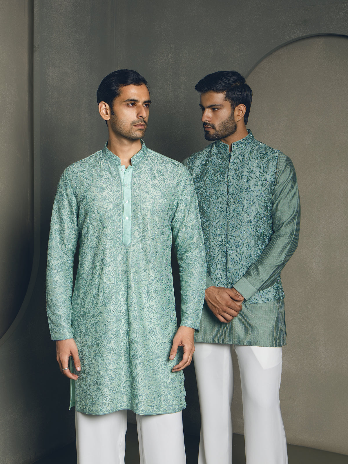 MINT DORI THREAD EMBROIDERY KURTA PANT SET