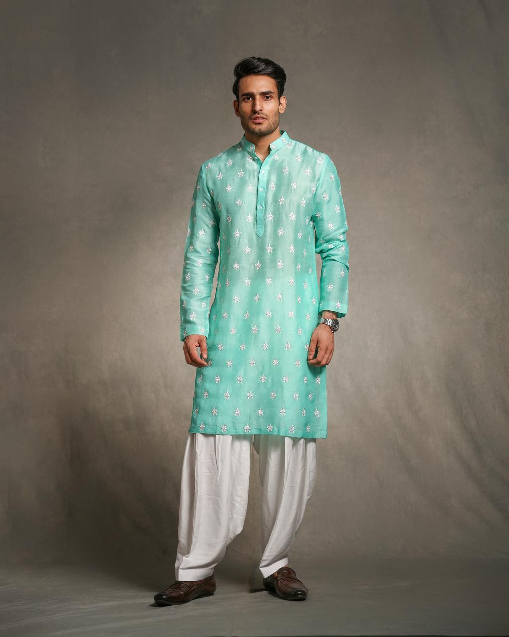 OCEAN BLUE THREAD EMBROIDERY KURTA SET