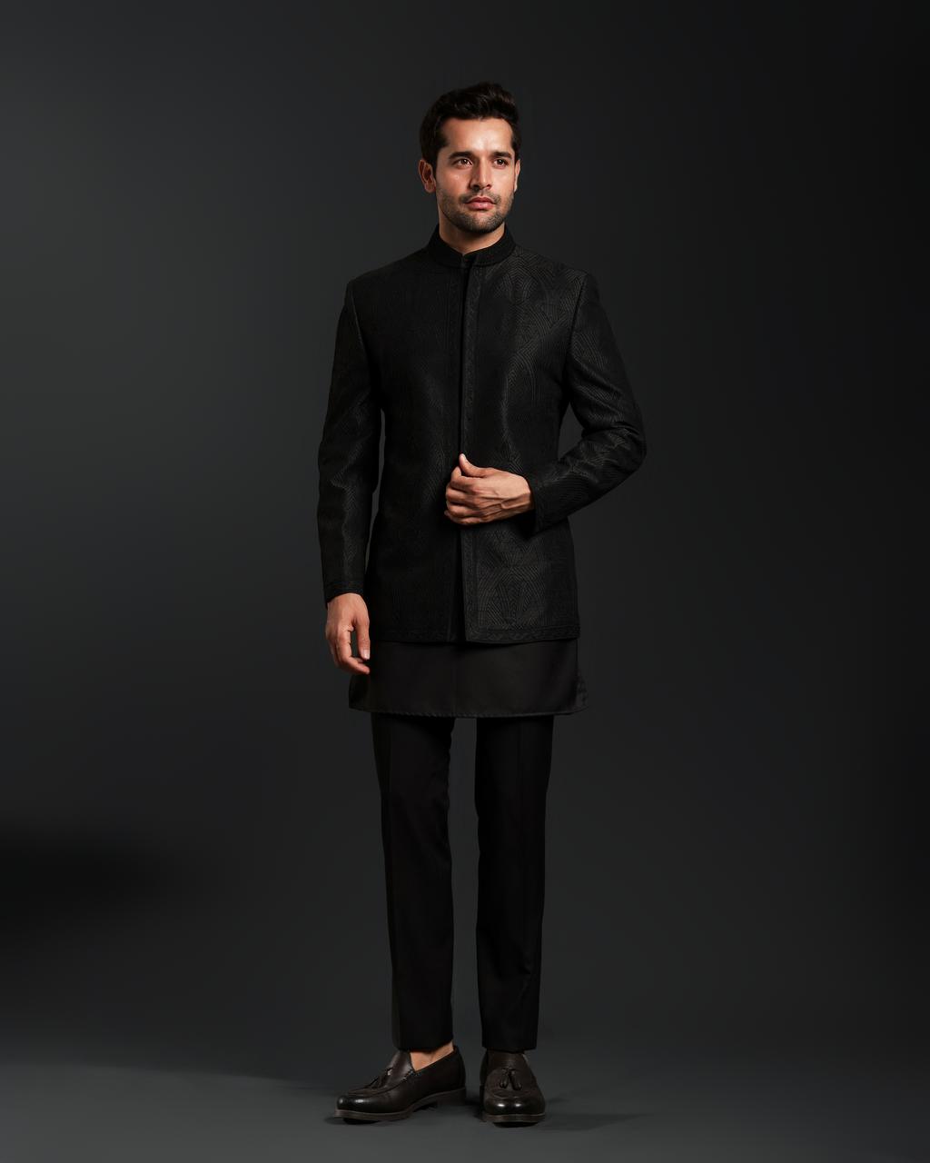 BLACK DORI WORK BAND GALA KURTA SET