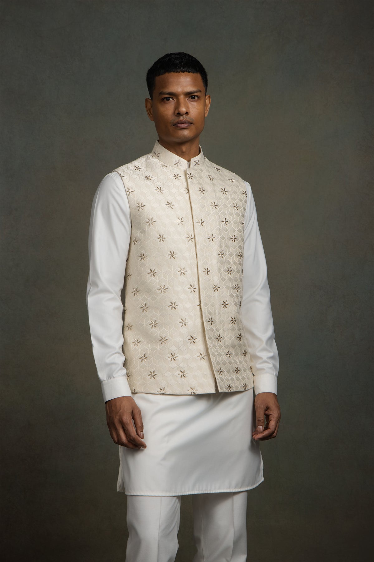 JAQUARD GLASS CUT EMBROIDERY NEHRU JACKET SET