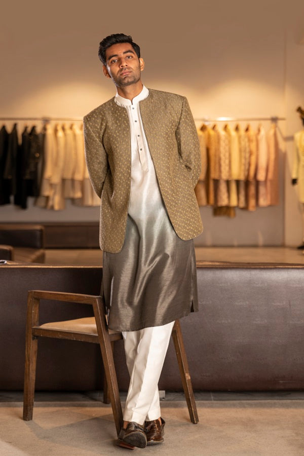 OLIVE THREAD WITH GLASS CUT EMBROIDERY OPEN INDOWESTERN