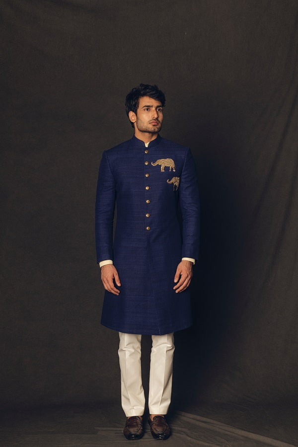 NAVY BLUE ZARI EMBROIDERY INDOWESTERN SET