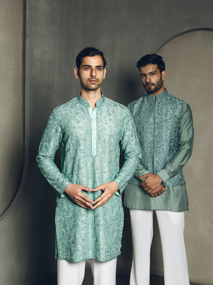 MINT DORI THREAD EMBROIDERY KURTA PANT SET