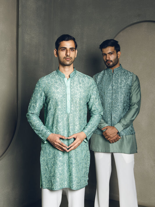 MINT DORI THREAD EMBROIDERY KURTA PANT SET