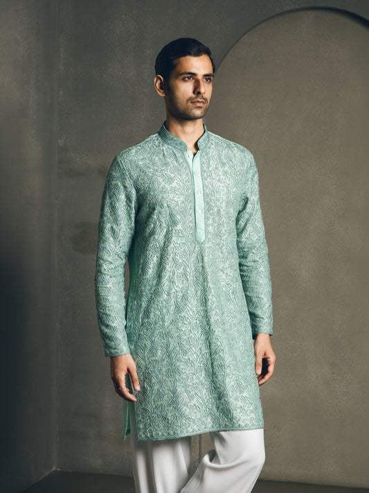 MINT DORI THREAD EMBROIDERY KURTA PANT SET