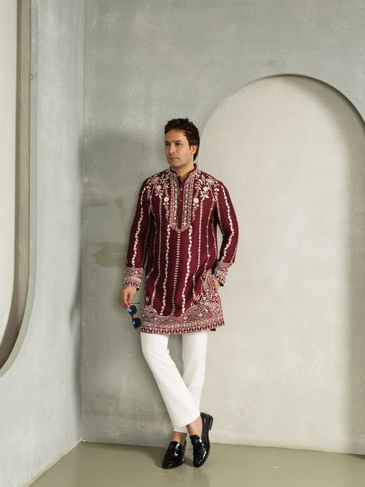 FLORAL SILK THREAD EMBROIDERY KURTA PANT SET