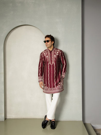 FLORAL SILK THREAD EMBROIDERY KURTA PANT SET