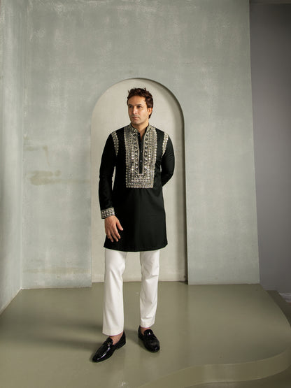 GOLDEN THREAD WITH MIRROR WORK KURTA PANT SET