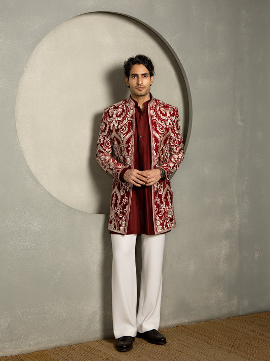 SILK THREAD EMBROIDERED OPEN INDO WESTERN SET