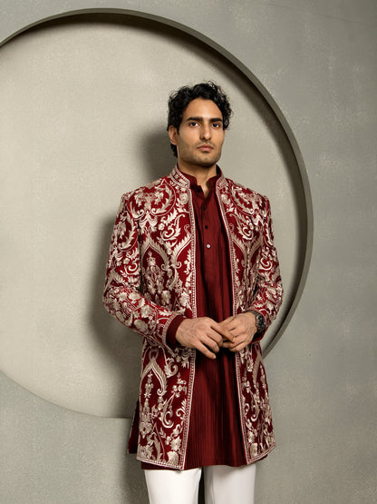 SILK THREAD EMBROIDERED OPEN INDO WESTERN SET