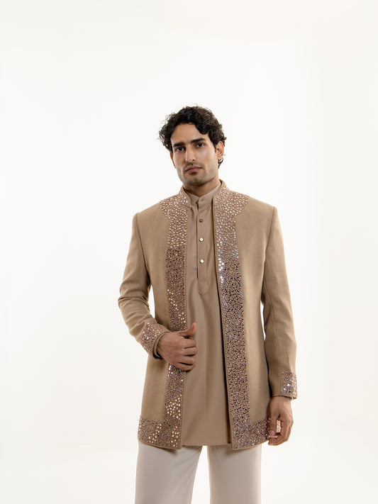 MIRROR WORK EMBROIDERY OPEN INDO WESTERN SET