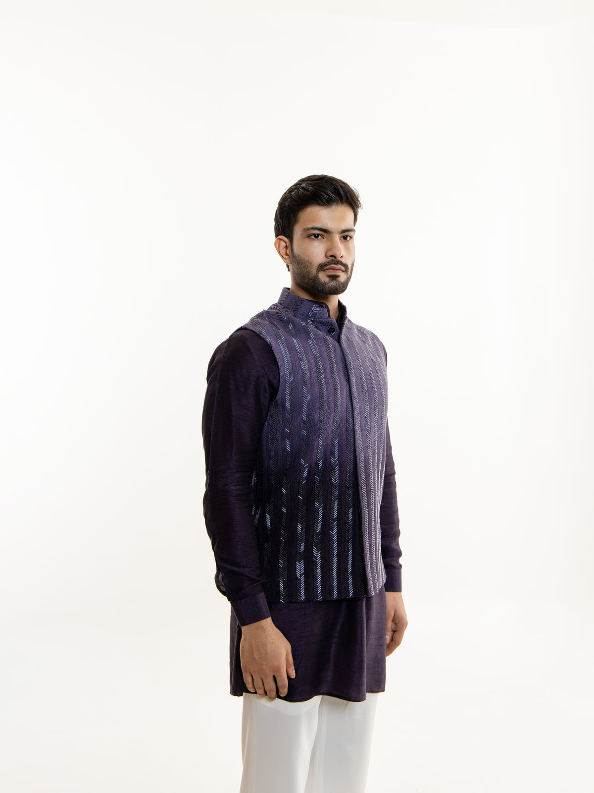 OMBRE VOILET GLASS EMBRODIERY NEHRU JACKET SET