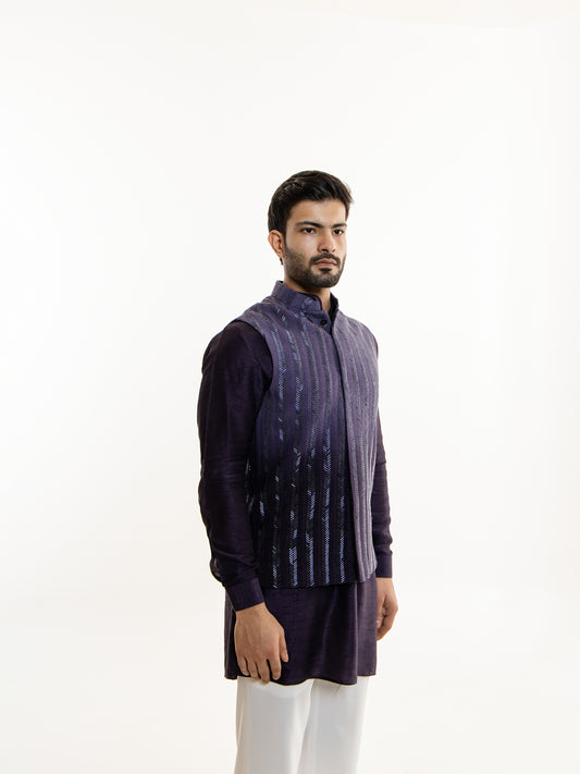 OMBRE VOILET GLASS EMBRODIERY NEHRU JACKET SET