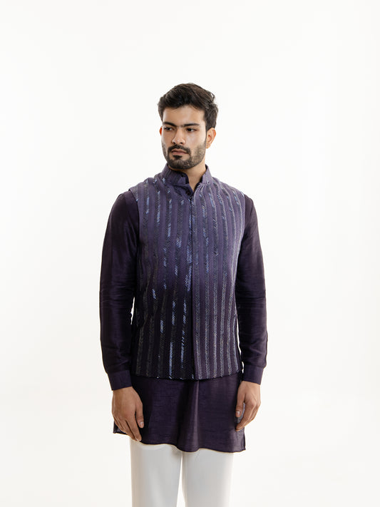 OMBRE VOILET GLASS EMBRODIERY NEHRU JACKET SET