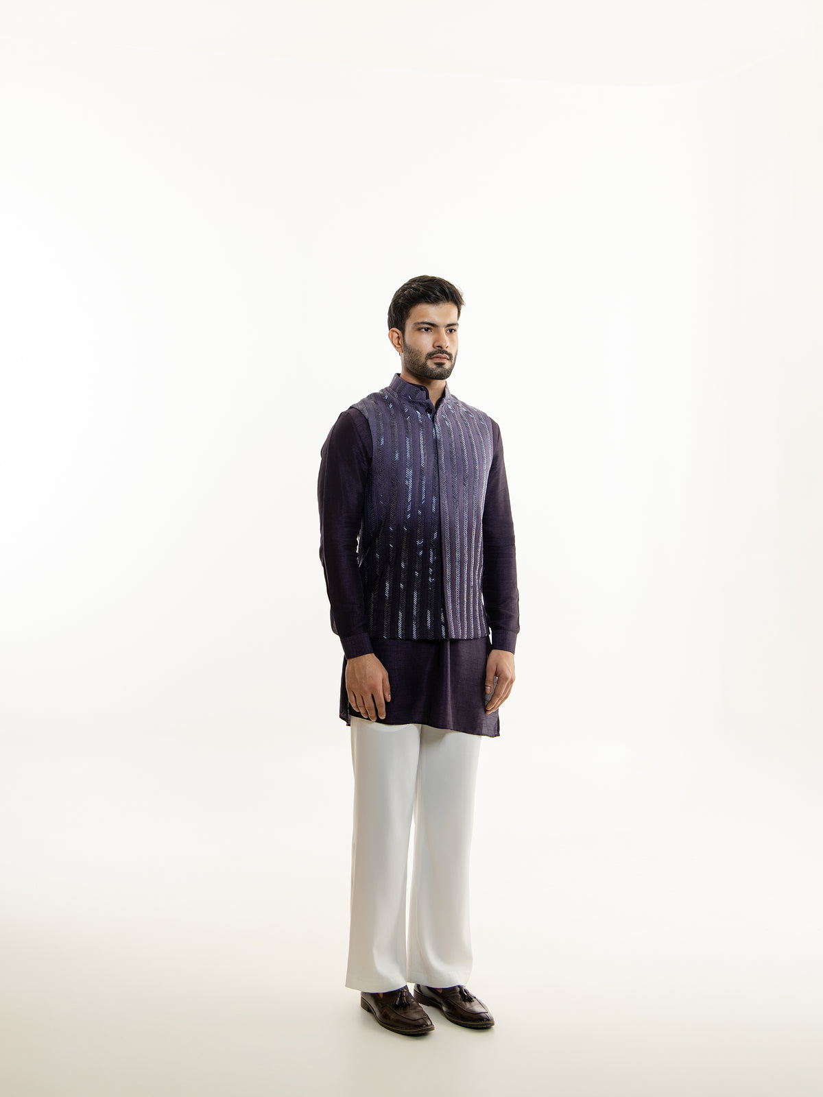 OMBRE VOILET GLASS EMBRODIERY NEHRU JACKET SET