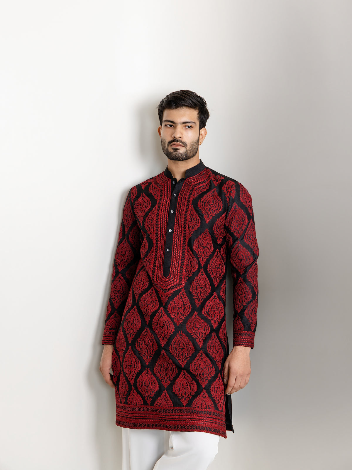 SILK THREAD HAND EMBROIDERY  KURTA PANT SET