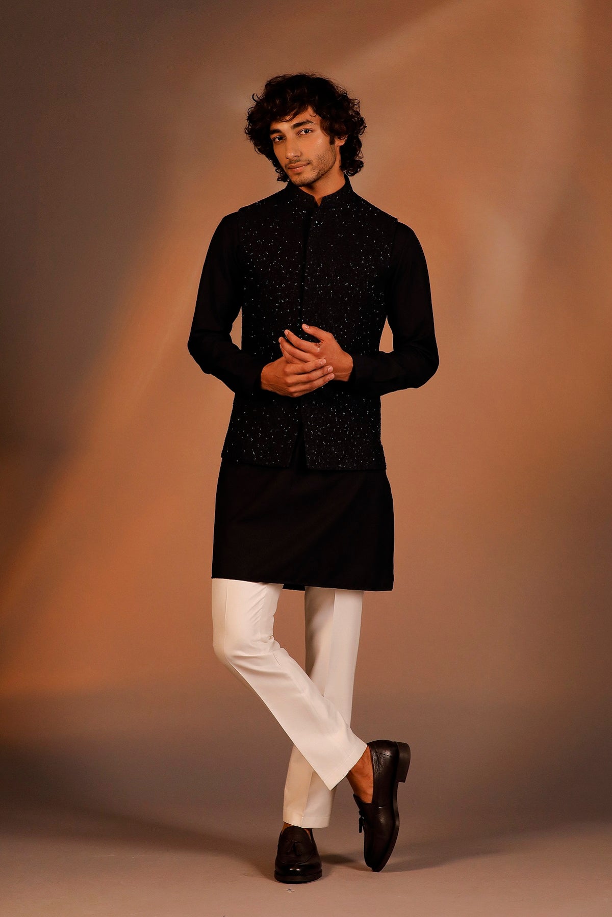 NAVY BLUE HAND EMBROIDERED JACKET KURTA SET