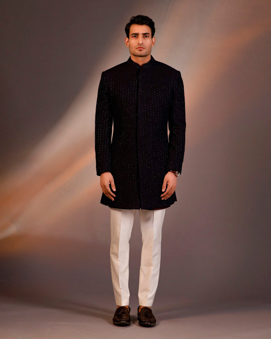 BLACK THREAD WITH GLASS CUT INDOWESTERN SET