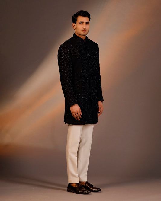 BLACK THREAD WITH GLASS CUT INDOWESTERN SET