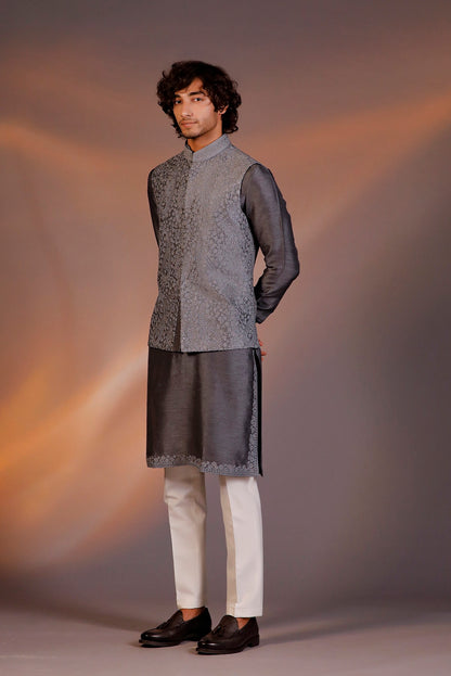 GREY NEHRU JACKET KURTA SET