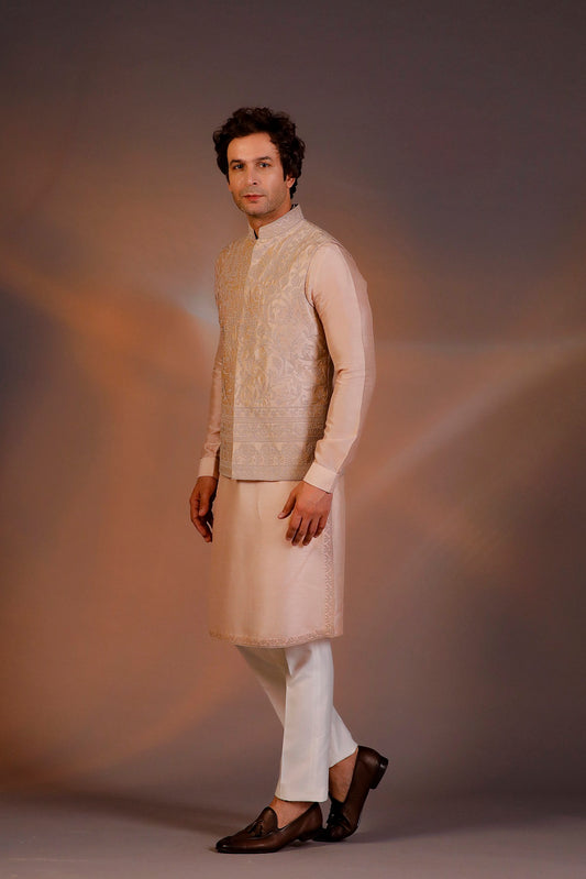 LIGHT PEACH NEHRU JACKET KURTA SET