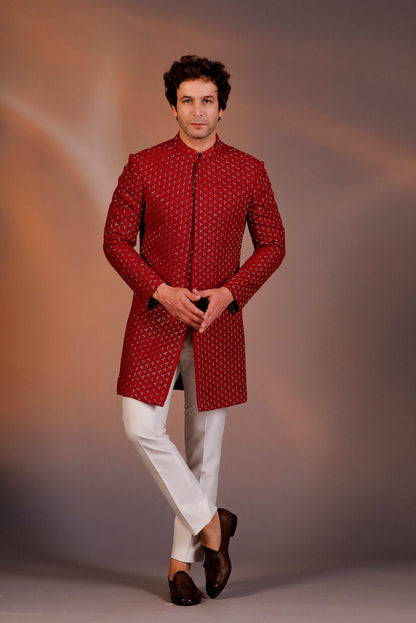 ORANGE LONG INDO WESTERN JACKET