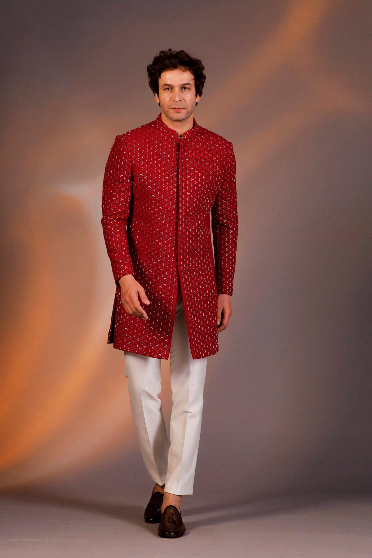 ORANGE LONG INDO WESTERN JACKET