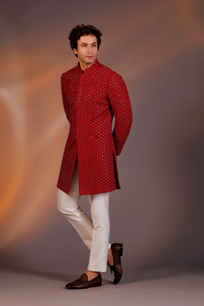 ORANGE LONG INDO WESTERN JACKET