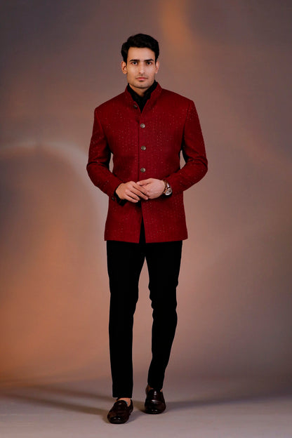 MAROON BANDHGALA WITH BLACK SHIRT