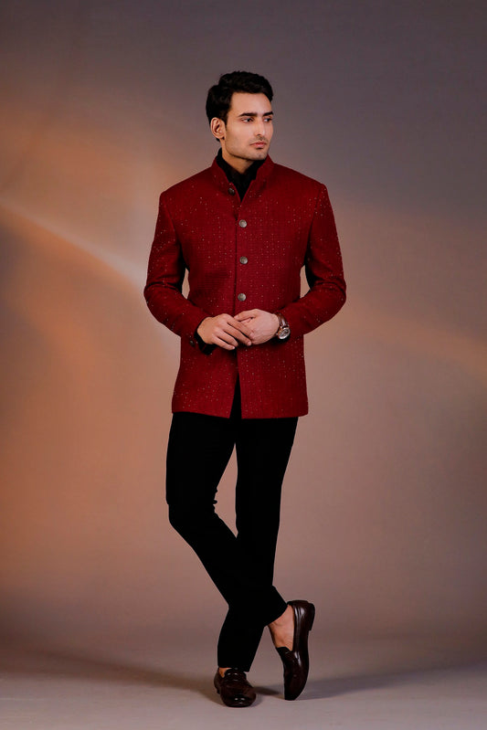 MAROON BANDHGALA WITH BLACK SHIRT