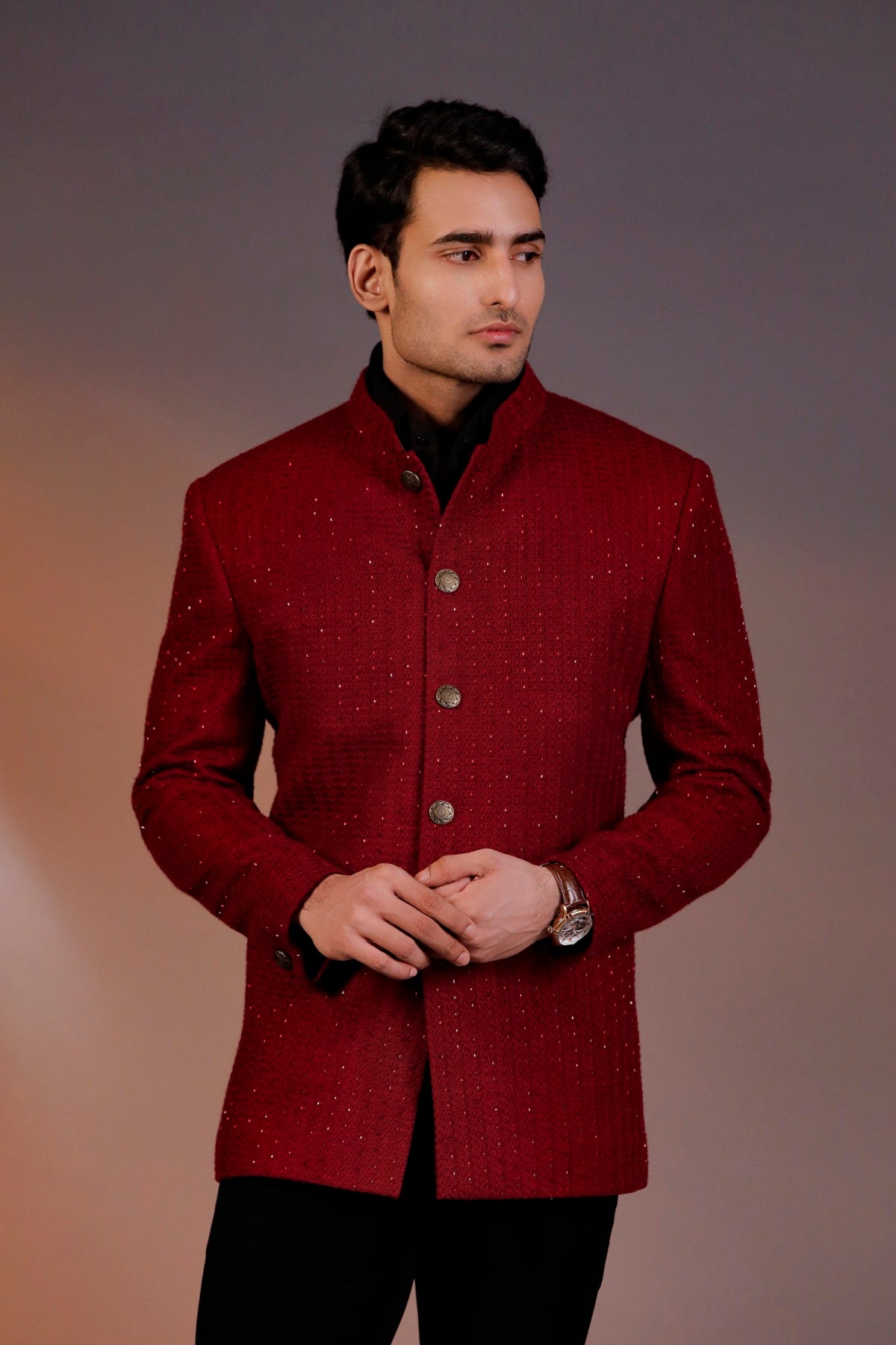 MAROON BANDHGALA WITH BLACK SHIRT