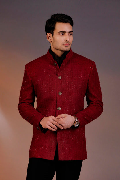 MAROON BANDHGALA WITH BLACK SHIRT