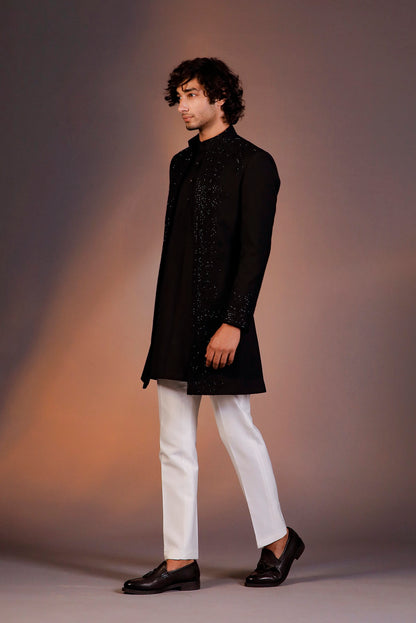 BLACK EMBROIDERY  OPEN JACKET INDOWESTERN SET