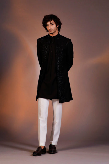 BLACK EMBROIDERY  OPEN JACKET INDOWESTERN SET