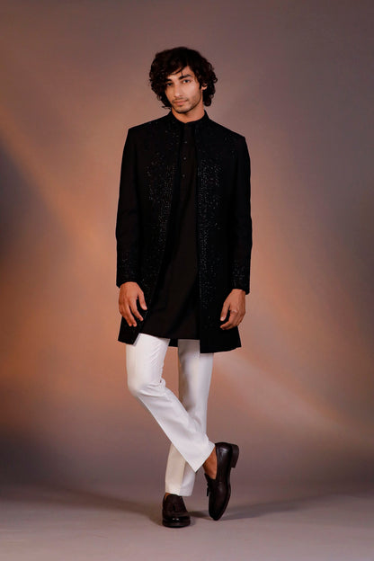 BLACK EMBROIDERY  OPEN JACKET INDOWESTERN SET