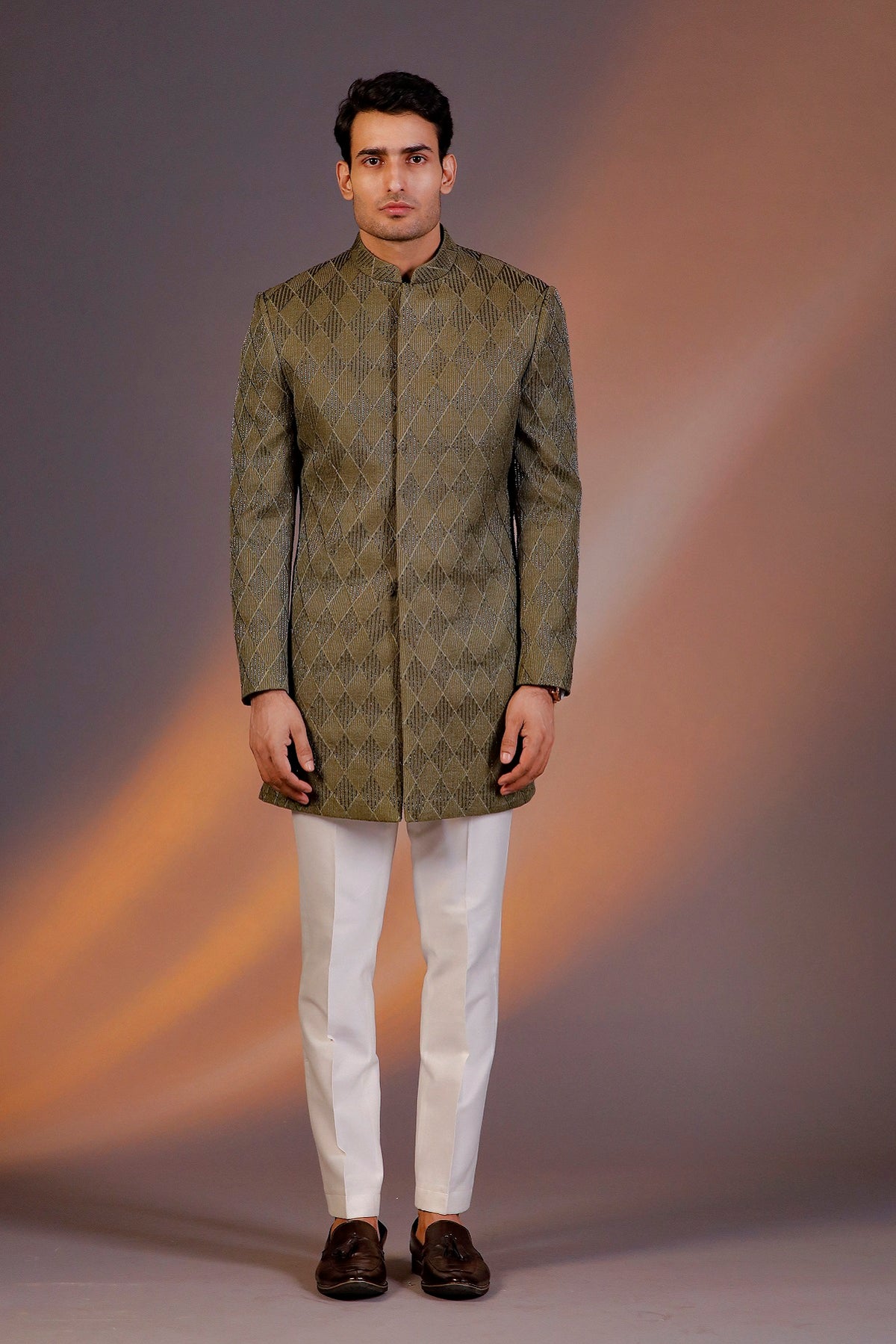 OLIVE GREEN GLASS CUT INDO WESTERN