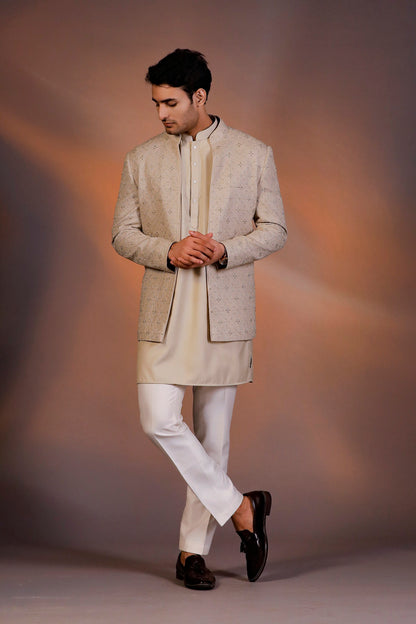 BEIGE OPEN LONG JACKET INDO WESTERN
