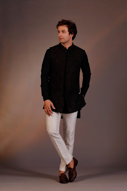 BLACK NEHRU JACKET KURTA SET