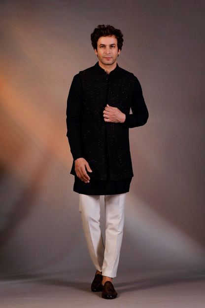 BLACK NEHRU JACKET KURTA SET