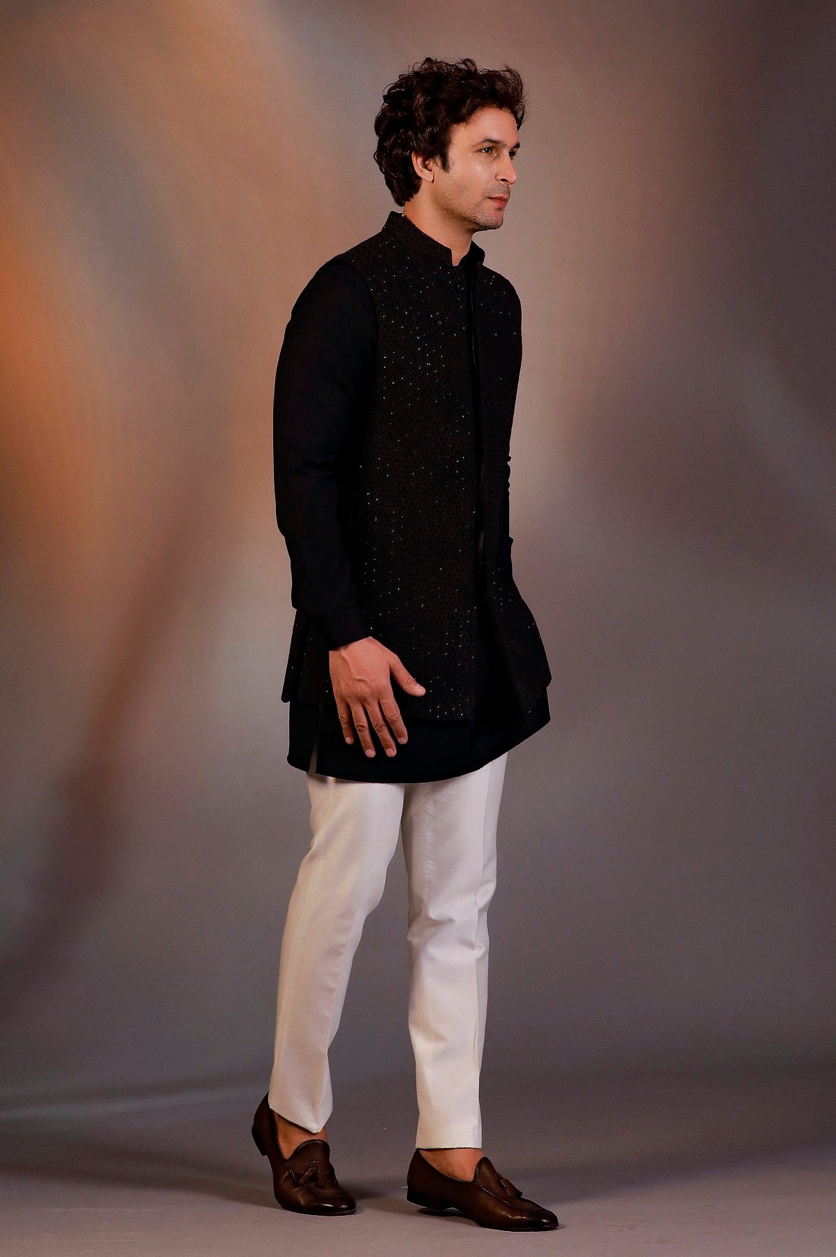 BLACK NEHRU JACKET KURTA SET