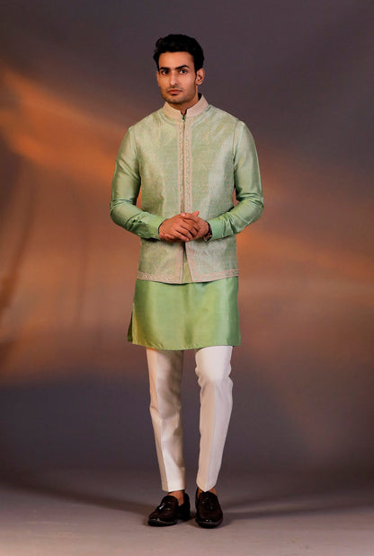 LIGHT GREEN NEHRU JACKET KURTA SET