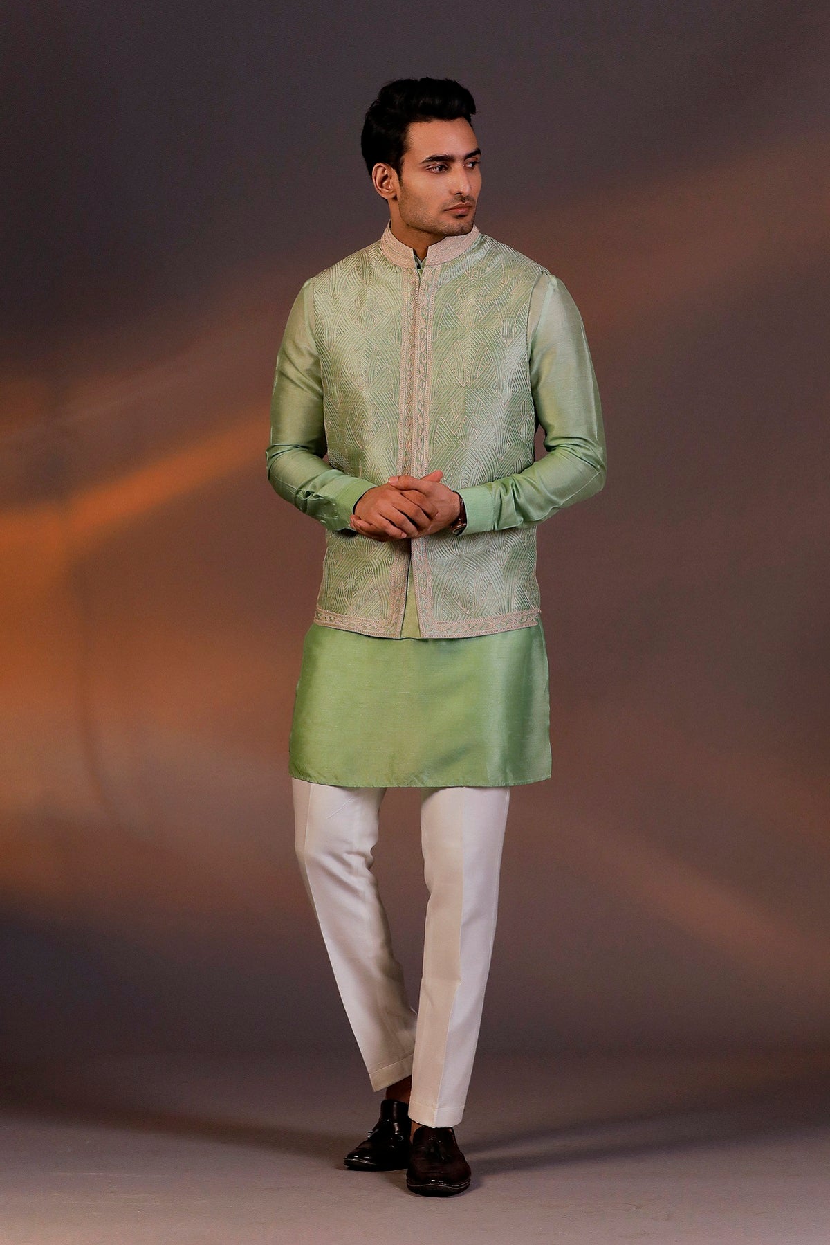 LIGHT GREEN NEHRU JACKET KURTA SET