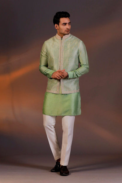 LIGHT GREEN NEHRU JACKET KURTA SET