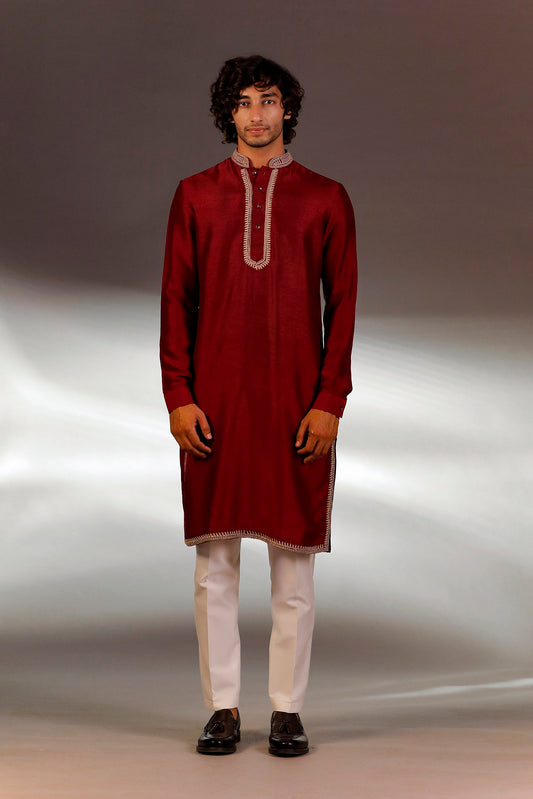 MAROON SILK KURTA SET