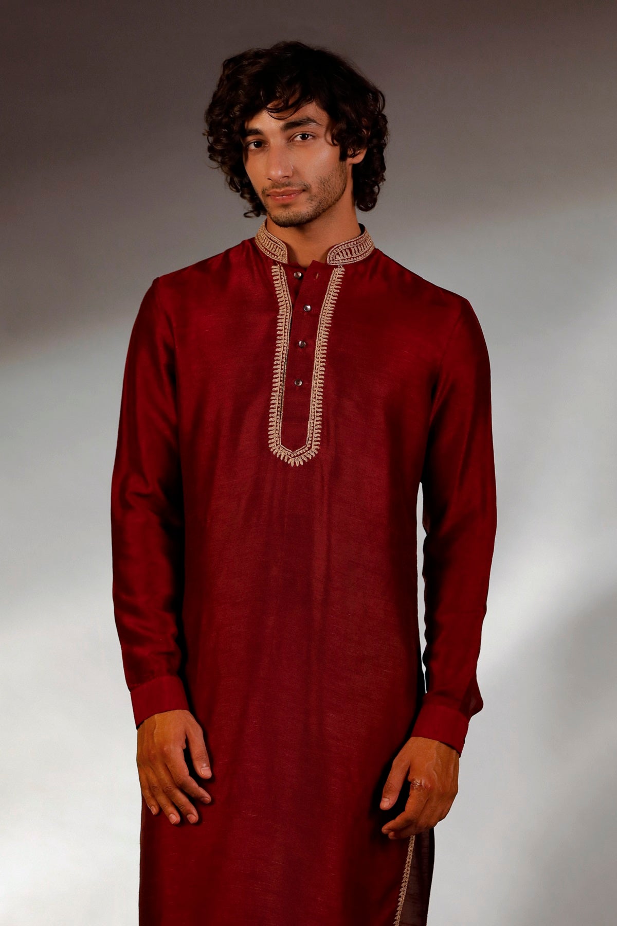 MAROON SILK KURTA SET