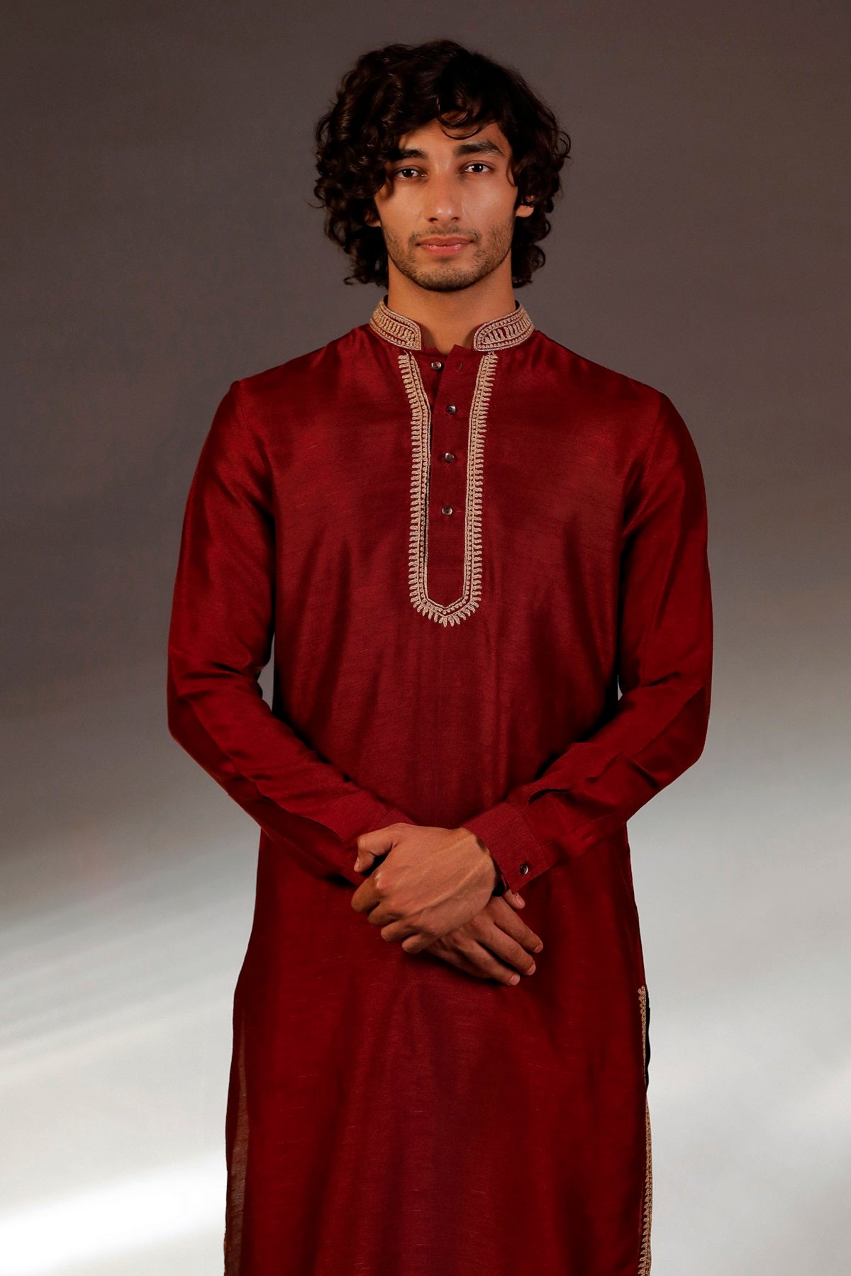 MAROON SILK KURTA SET