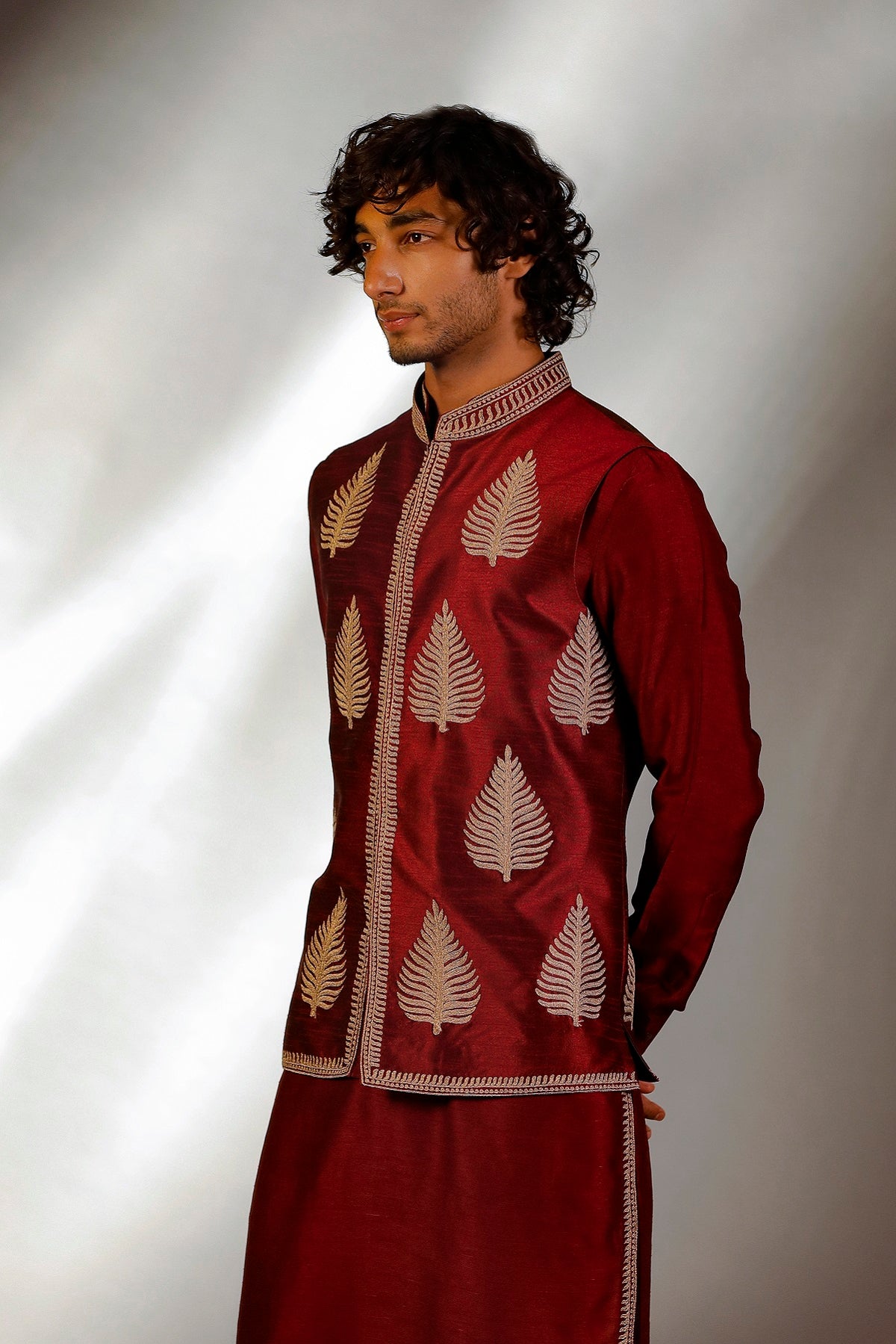 MAROON THREAD EMBROIDERY  NEHRU JACKET SET